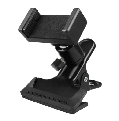 Mandotos Phone Guitar Clip Stand holding a smartphone, designed for hands-free use and easy access during music sessions or videos.