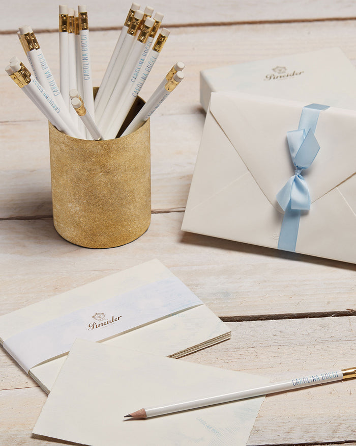 pineider stationary kit including carolina bucci pen pot