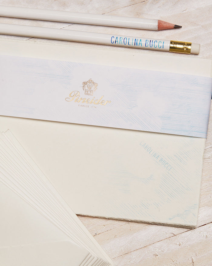 Pineider paper presented with carolina bucci pencils