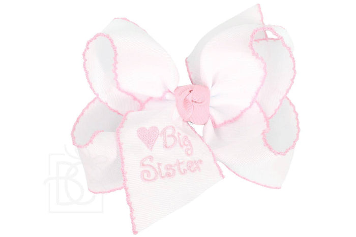 Pink Embr Big Sister Crochet Edge Bow
