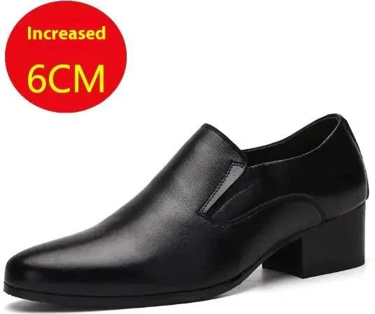 Mandotos men's pointed leather elevator shoes made of genuine leather, stylish and comfortable for formal or casual wear.