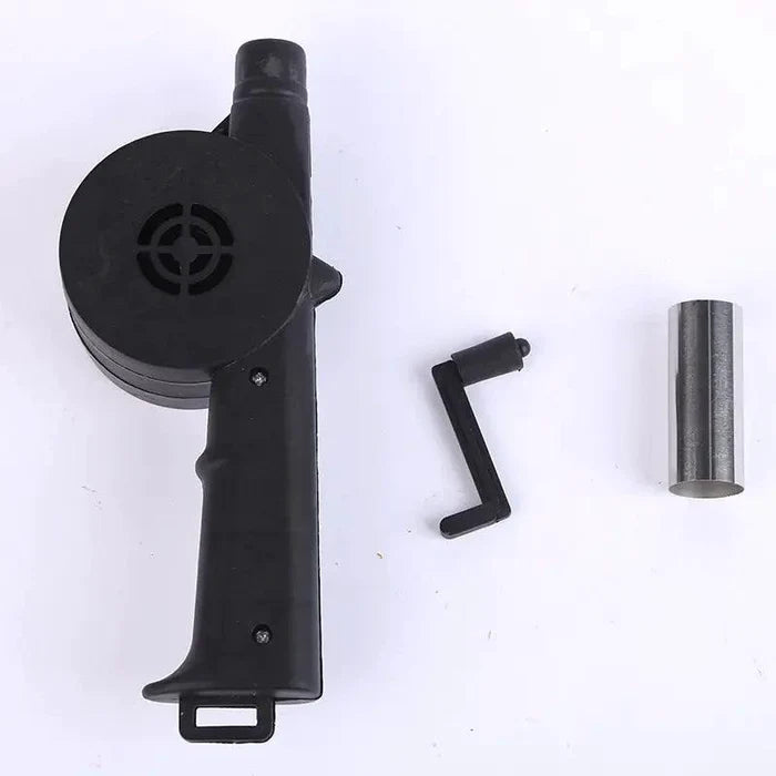 Mandotos portable BBQ blower with adjustable airflow for easy grilling and charcoal ignition.