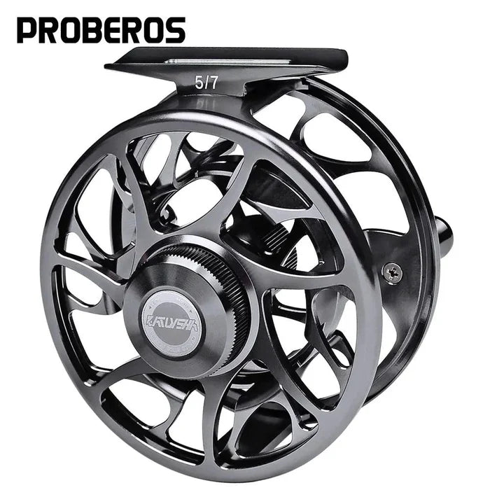 Mandotos Precision Fly Caster Reel with metal construction and ergonomic handle for smooth casting and reeling.