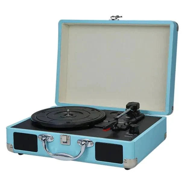 Mandotos RetroSound portable turntable with a classic design, wood finish, and built-in speakers for portable vinyl listening.