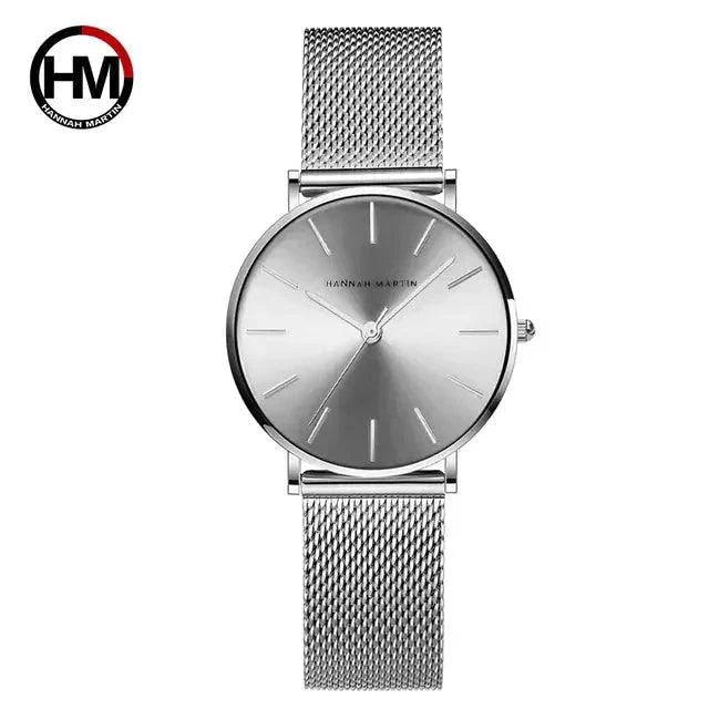 Rose gold stainless steel ladies' watch by MANDOTOS featuring a sleek round dial and elegant design.