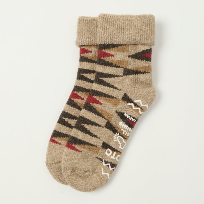 RoToTo Merino Lambs Wool 'Native' Room Sock - Light Brown