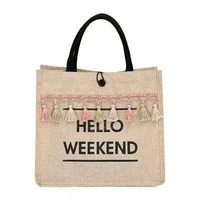 Mandotos seaside style carryall bag with nautical design, featuring sturdy handles and spacious interior for beach or everyday use.