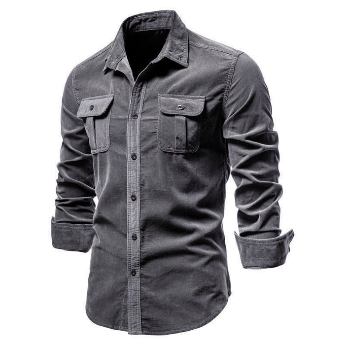Blue long-sleeve college style men's shirt by Ancient Energy, featuring a classic fit and casual design.