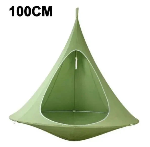 Mandotos SkyNest hanging hammock chair with soft fabric and sturdy wooden support, ideal for relaxing indoors or outdoors.