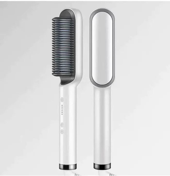 Mandotos SleekStyle electric comb with black handle and metal teeth, designed for styling and detangling hair.