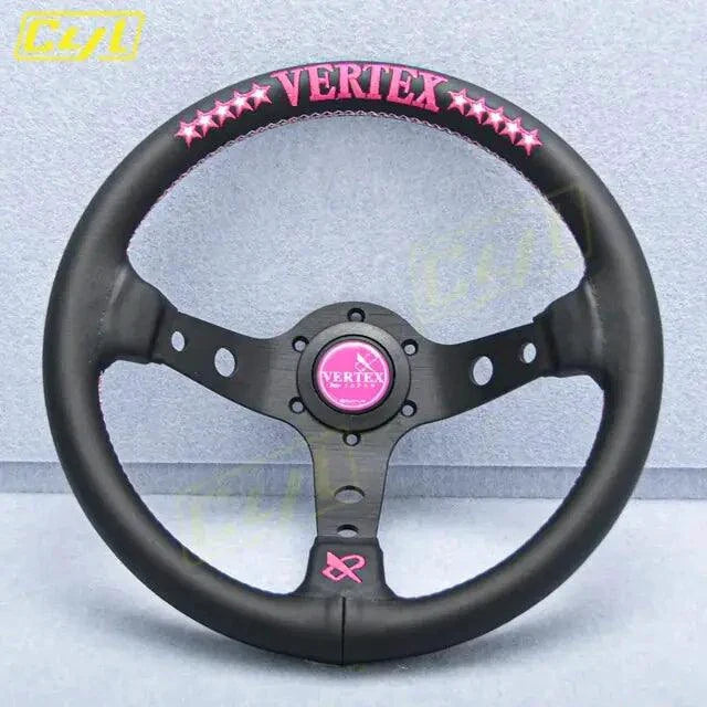 Mandotos sports leather steering wheel with ergonomic grip and stitched detailing for enhanced driving comfort and style.
