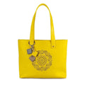 Mandotos Sprout Leather Tote in lemon yellow with sturdy handles and spacious interior, stylish and functional for daily use.