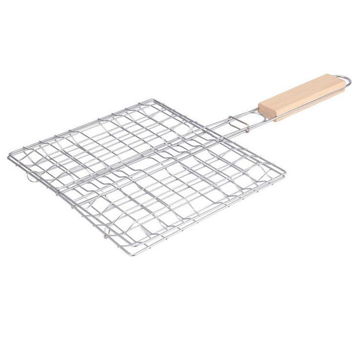Stainless Steel Outdoor Grill Basket Wooden Handle Square
