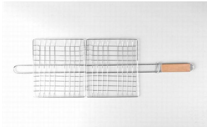 Stainless Steel Outdoor Grill Basket Wooden Handle Square