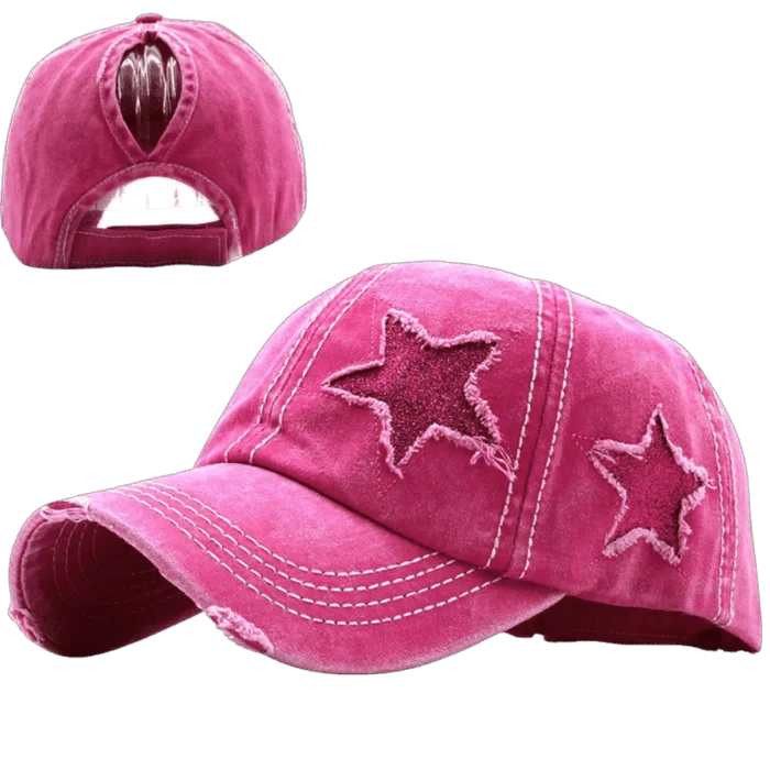 Mandotos star denim baseball cap with adjustable brim and embroidered star design, casual headwear for everyday wear.