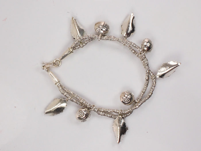Sterling Silver Ladybug and Flower Charm Bracelet Flexible 7"