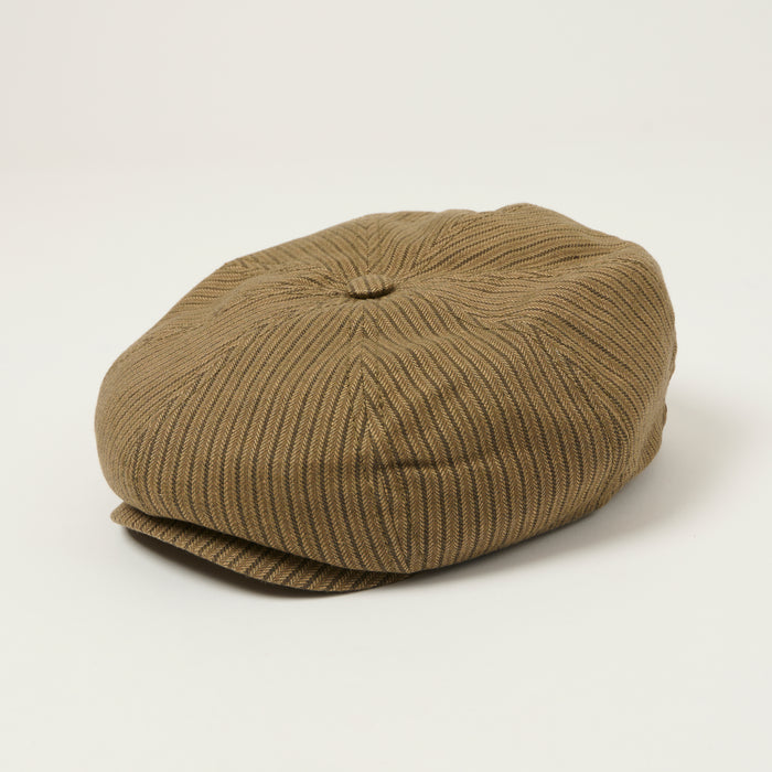 Stetson 8 Panel Cotton/Linen Flat Cap - Olive Stripe