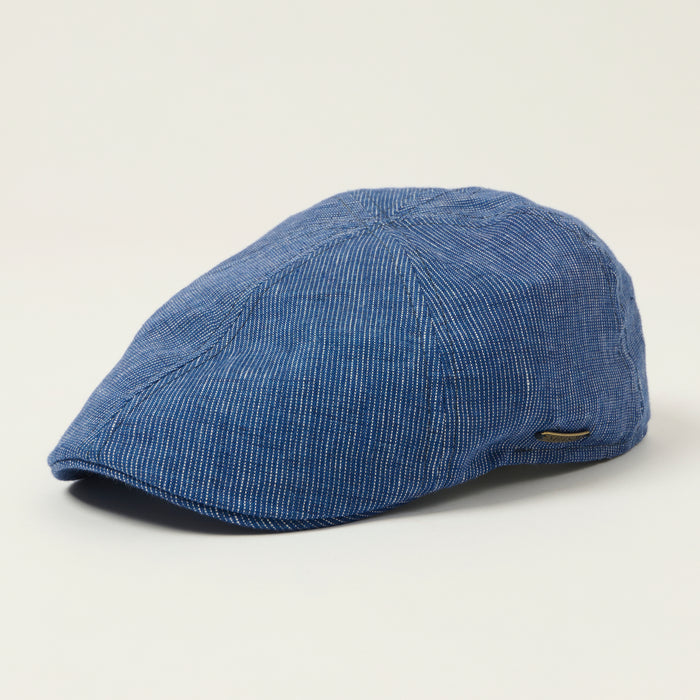 Stetson Texas Linen Stripe Flat Cap - Blue