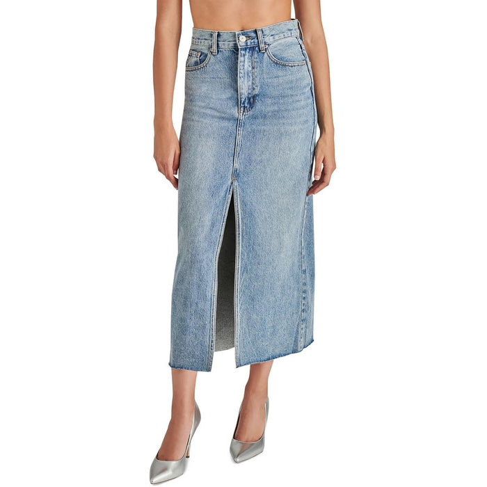 Light blue denim skirt for women from Steve Madden Avani collection, shown with a casual fit and classic denim texture.