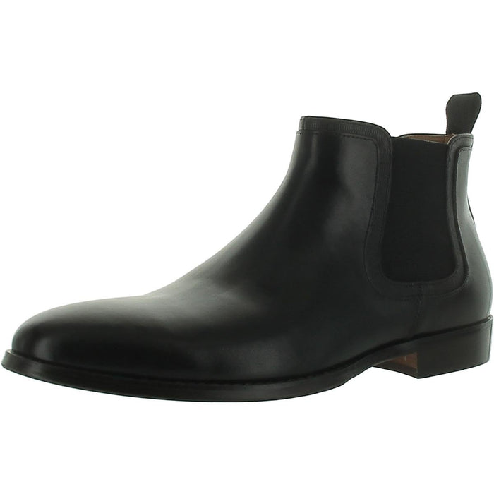 Steve Madden Duke leather Chelsea boot in size 9.5, featuring sleek black leather and classic slip-on design.