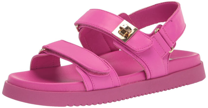 Steve Madden Mona pink leather sandal in size 6, featuring stylish open-toe design and strap details.