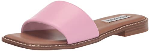 Steve Madden Sandra pink leather sandals, size 9.5, featuring open toe and ankle strap, by MANDOTOS INTERNATIONAL.