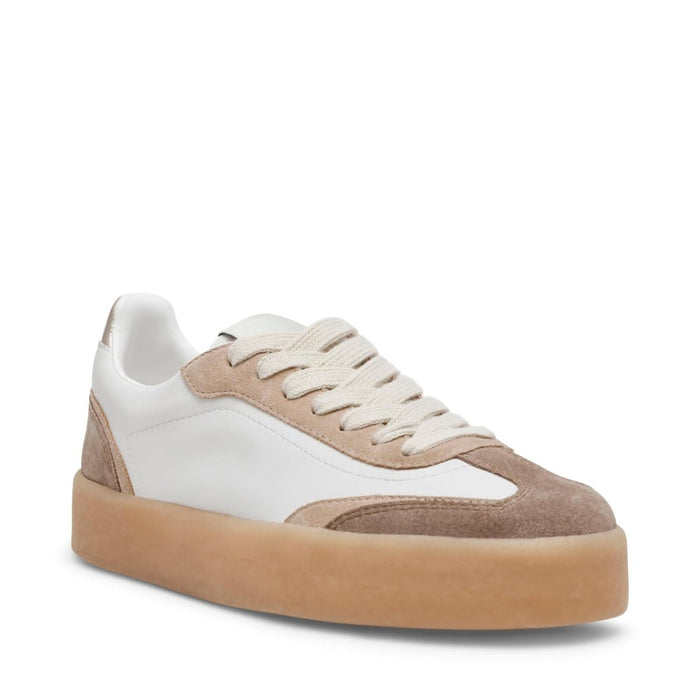 Steve Madden TUX women's tan and white sneaker, size 11, featuring a stylish casual design with comfortable laces and modern details.