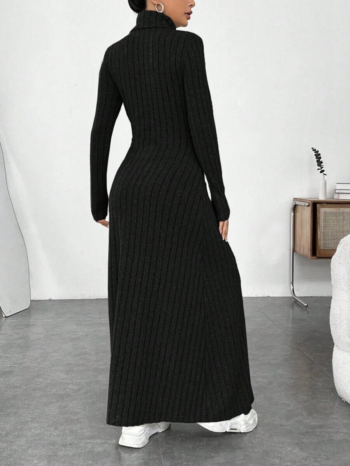 Mandotos International stylish high collar dress from winter fashion collection, featuring a sleek design and warm fabric.
