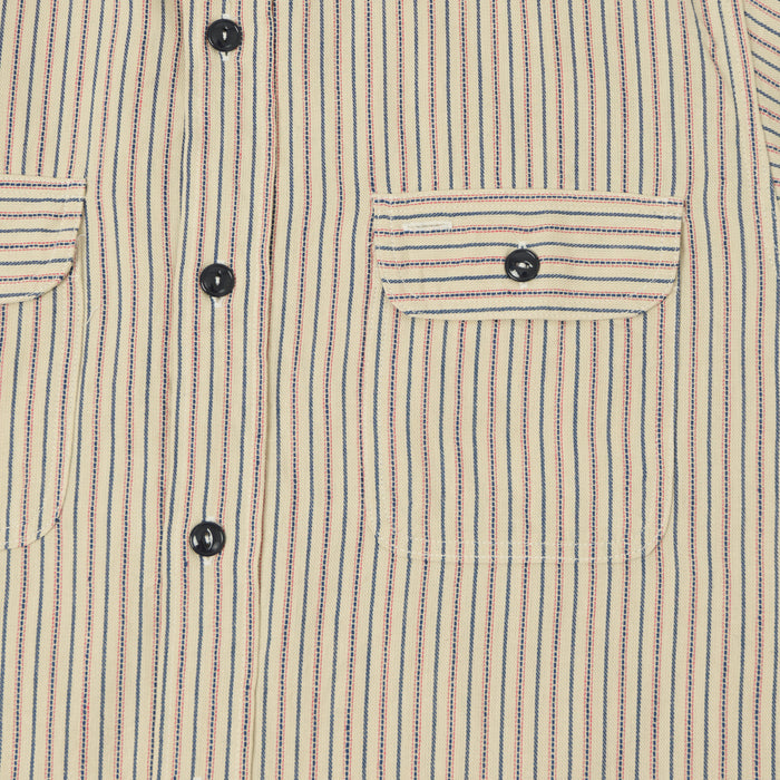 Sugar Cane Dobby Stripe Short Sleeve Work Shirt - Off White