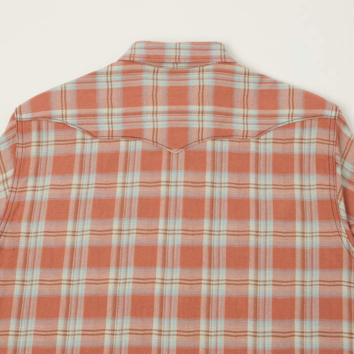 Sugar Cane Herringbone Check Western Shirt - Red/Grey