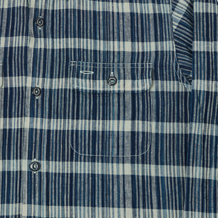 Sugar Cane Indigo Check Work Shirt - Navy