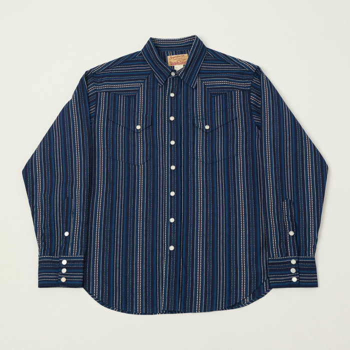 Sugar Cane Indigo Dobby Western Shirt - Navy