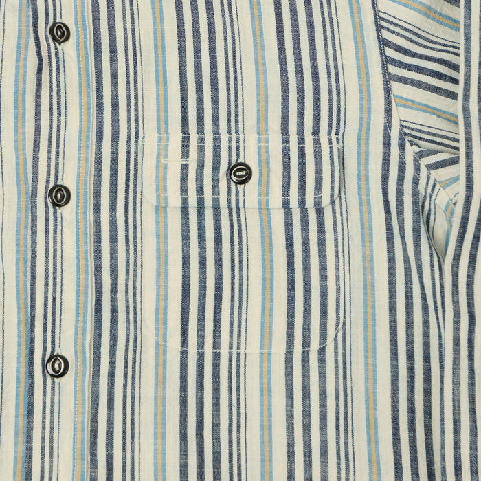 Sugar Cane Indigo Stripe Work Shirt - White