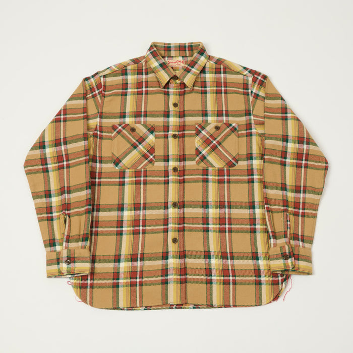Sugar Cane Large Check Work Shirt - Beige