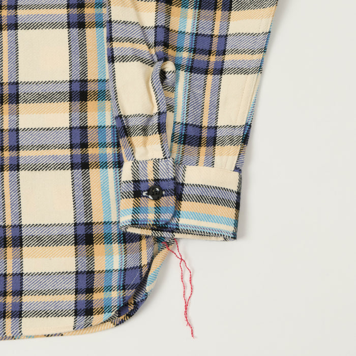 Sugar Cane Large Check Work Shirt - Off White/Blue