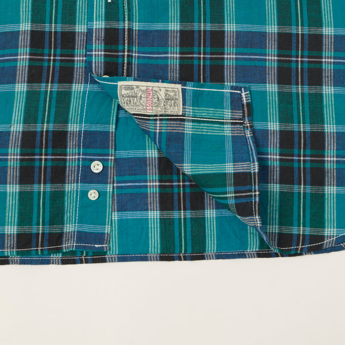 Sugar Cane Madras Button Down Short Sleeve Shirt - Blue