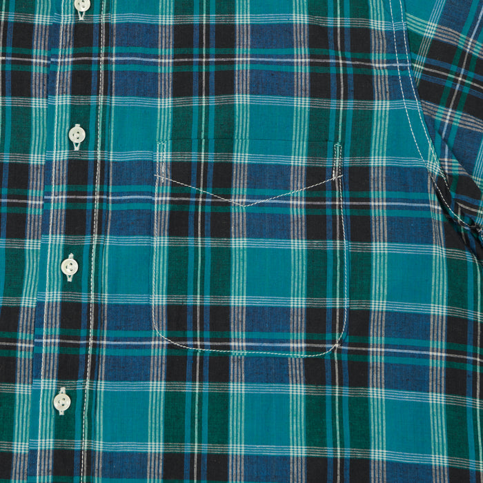 Sugar Cane Madras Button Down Short Sleeve Shirt - Blue