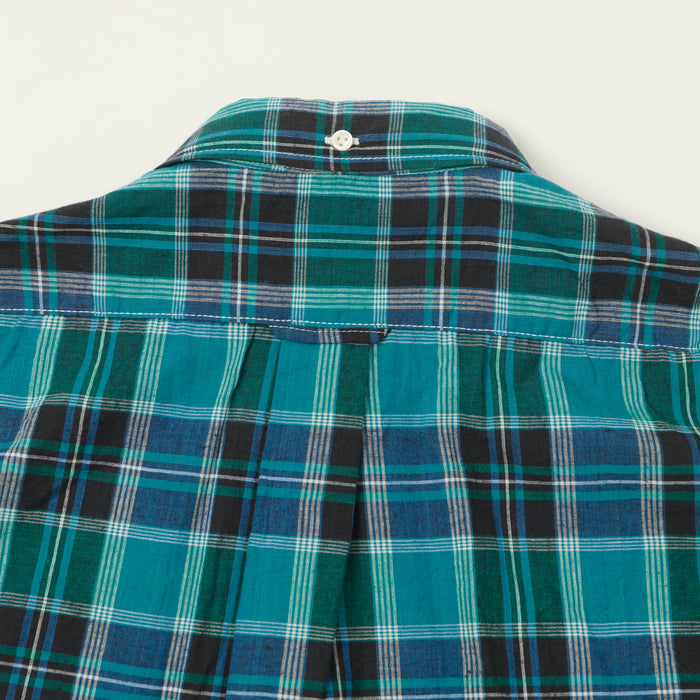 Sugar Cane Madras Button Down Short Sleeve Shirt - Blue