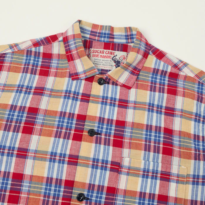 Sugar Cane Open Collar Madras Shirt - Multi/Red