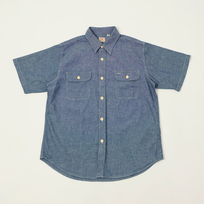 Sugar Cane Short Sleeve Chambray Work Shirt - Navy