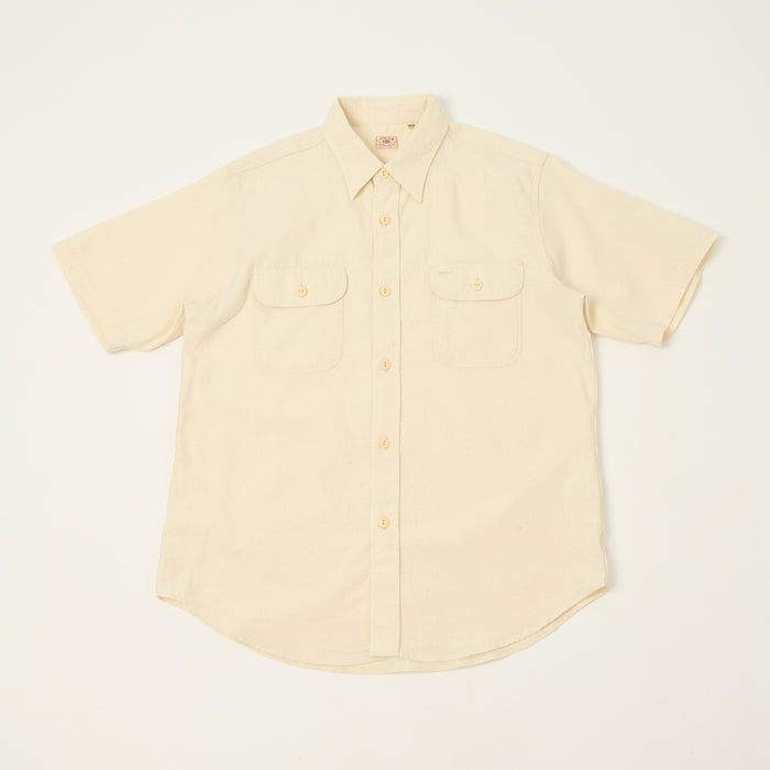 Sugar Cane Short Sleeve Chambray Work Shirt - White