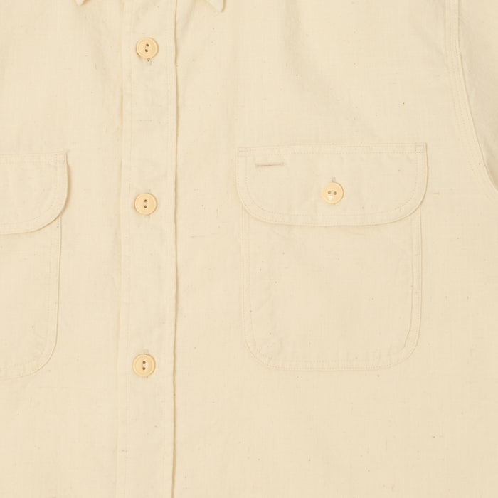 Sugar Cane Short Sleeve Chambray Work Shirt - White