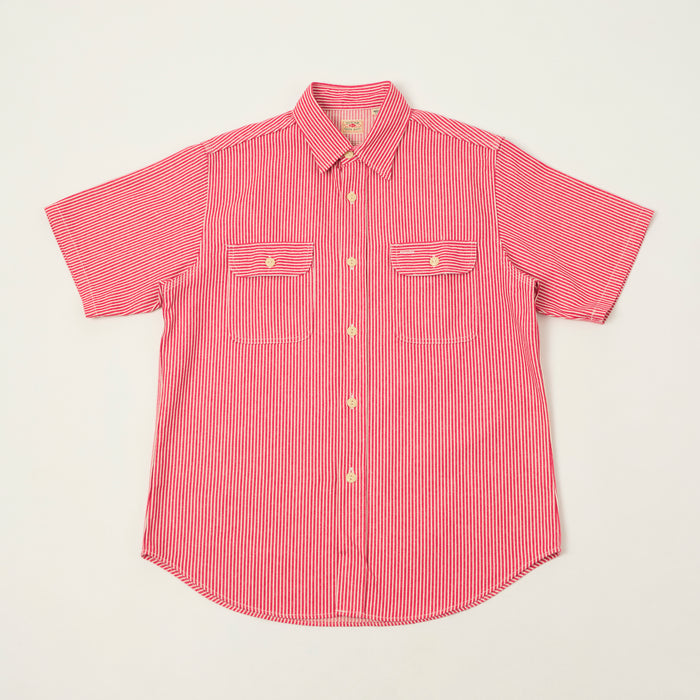 Sugar Cane Short Sleeve Hickory Stripe Work Shirt - Red