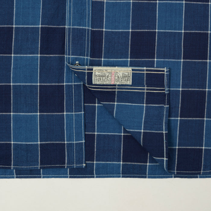 Sugar Cane Short Sleeve Plaid Work Shirt - Indigo