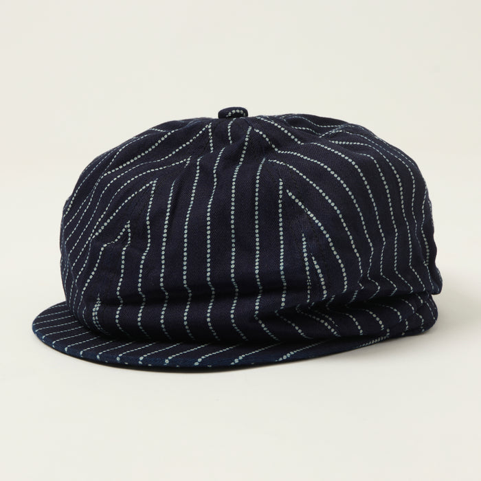 Sugar Cane Wabash Stripe Applejack Cap - Indigo