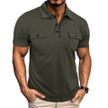 Ancient Energy men's summer polo shirt with lapel, button front, short sleeves, and pockets, outdoor casual fashion top.