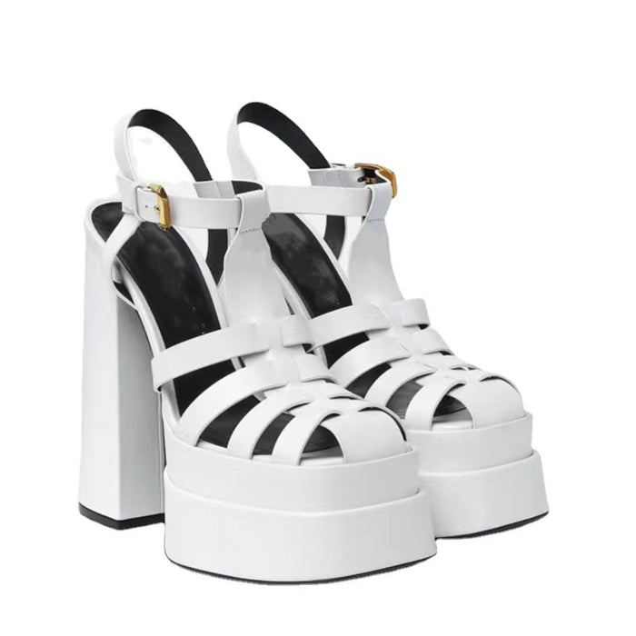 Ancient Energy summer thick high heels with fish mouth design, stylish European and U.S. fashion footwear