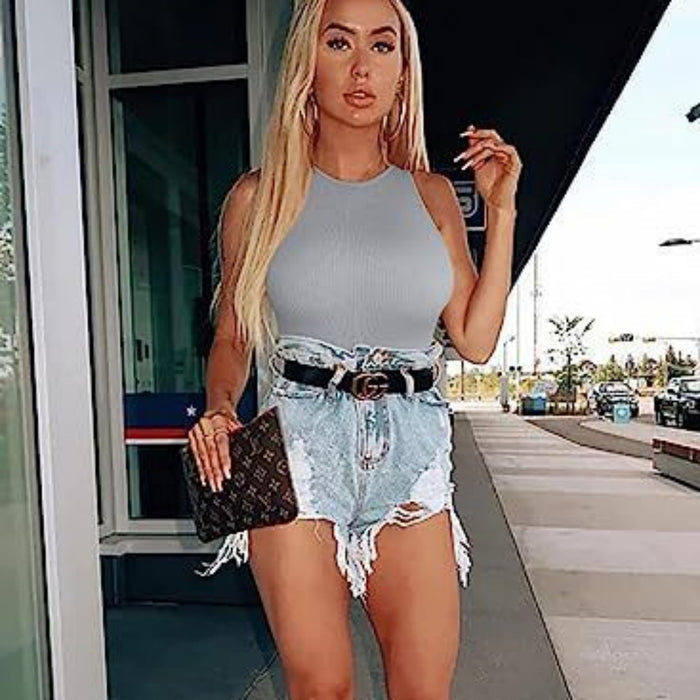 Summer Tight Sleeveless Sunken Stripe Jumpsuit