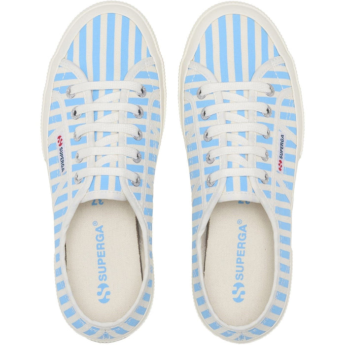 Superga 2750 Stripes Print Cotton Women's Off White/Azure Trainers