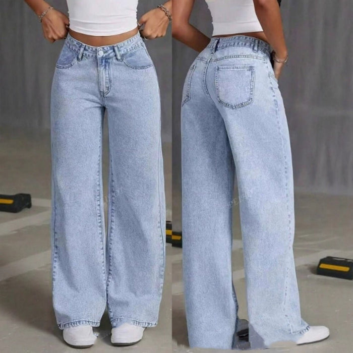 High waist straight jeans for women in sweet and spicy style by Ancient Energy, featuring a classic denim look and fitted silhouette.